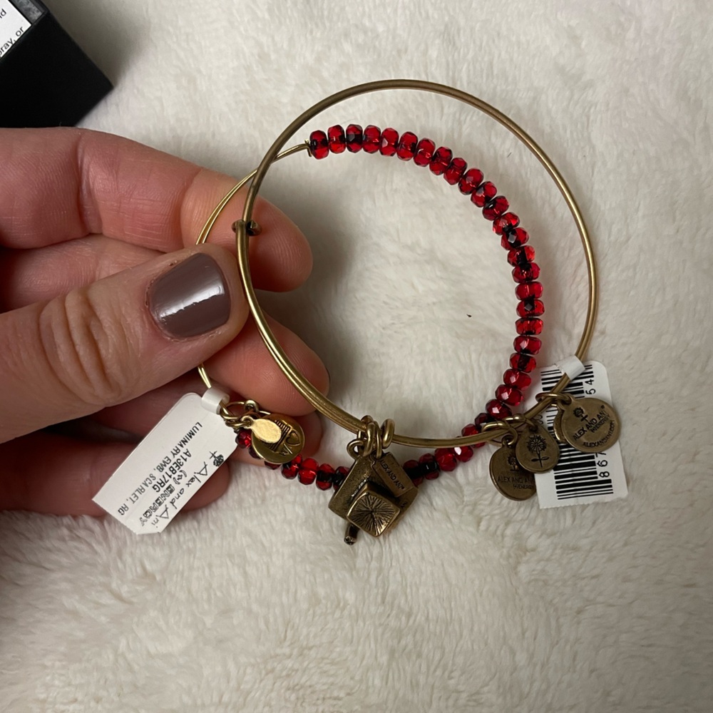 Alex and Ani Red Bead and Graduation Cap Bracelets